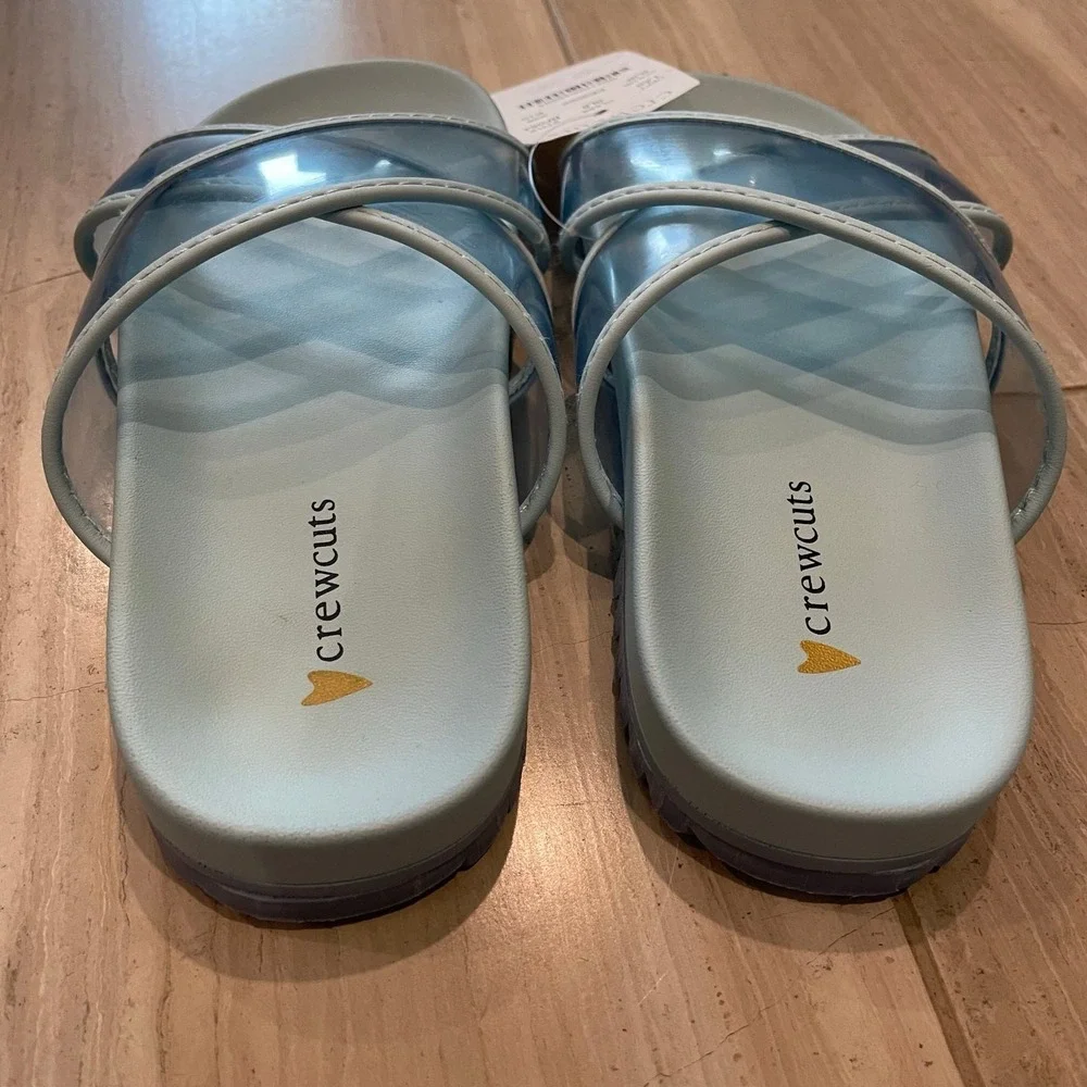 Crewcuts Girls Cross Strap Pool Slides Sandals Vacation Blue Jelly Belly K10